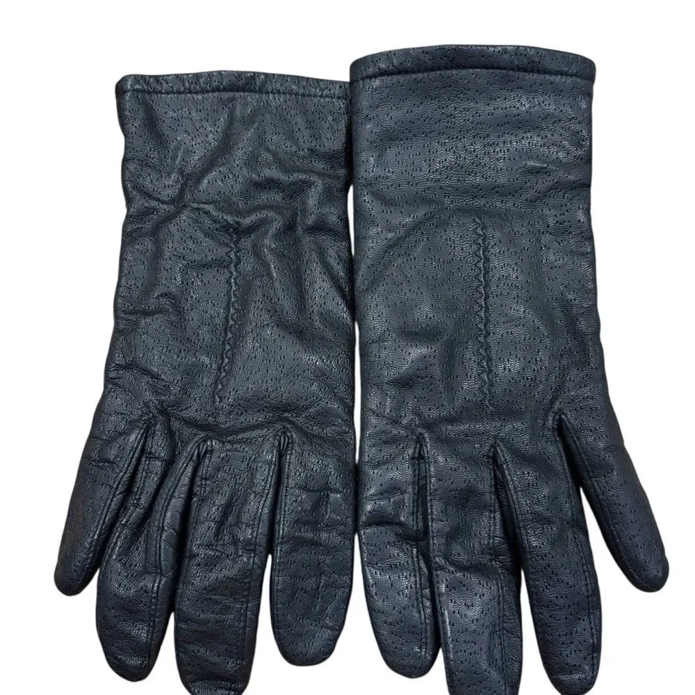 Vintage Fownes Black Leather Gloves 7 1/2